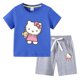 thumbnail image 3 of Camiseta con estampado de dibujos animados de verano de Hello Kitty + Pantalones casuales traje de dos piezas de manga corta de algodón para niños y niñas pueden usar, 3 of 5