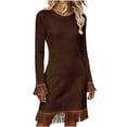 thumbnail image 3 of Jinhomg Womens Long Sleeve Sweater Dresses Trendy Casual Mini Dress with Tassel Hem Ribbed Knit Fringe Short Dresses Western Cowboy Y2K Outfits, 3 of 7
