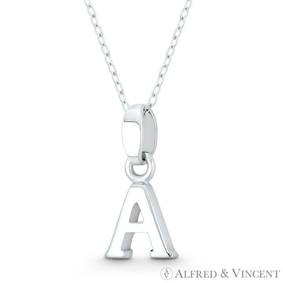 Initial Letter "A" 20x10x3mm (0.8in x 0.4in x 0.12in) Charm 3D Pendant & Chain Necklace in .925 Sterling Silver