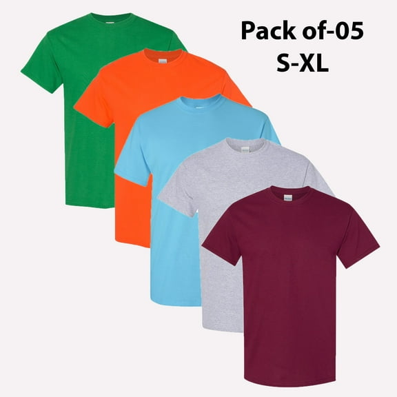 Gildan Heavy Cotton T-Shirt | Men's Short Sleeve | 100% Cotton | Available in Multiple Colors | S Size | Pack of 5
