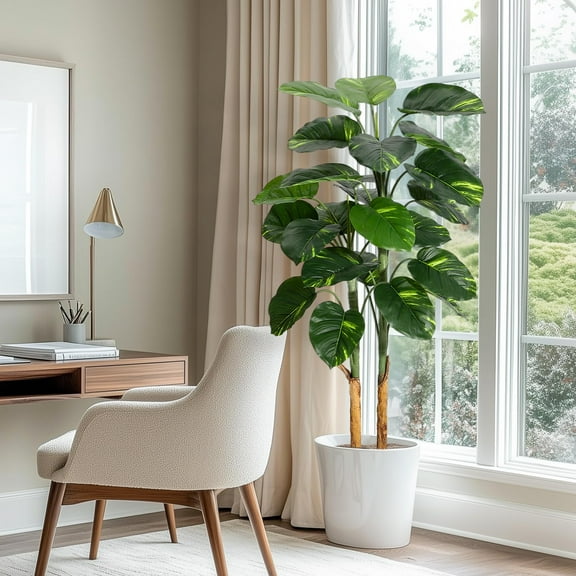 Artificial Faux Scindapsus Aureus, Fake Tree with Planter, Faux Dieffenbachia in Pot, Artificial Trees for Home Office Decor