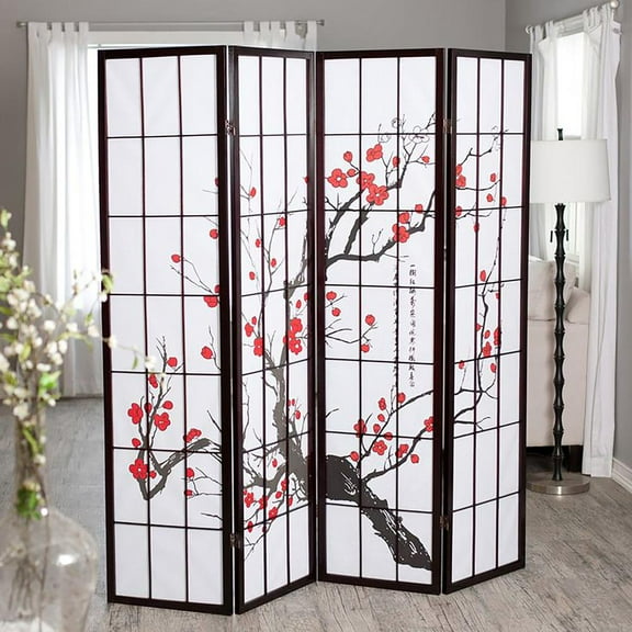 ORE International 4 Panel Room Divider, Plum Blossom