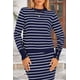 thumbnail image 5 of Conjunto de suéter PRETTYGARDEN para mujer, falda midi de punto a rayas, azul, 5 of 9