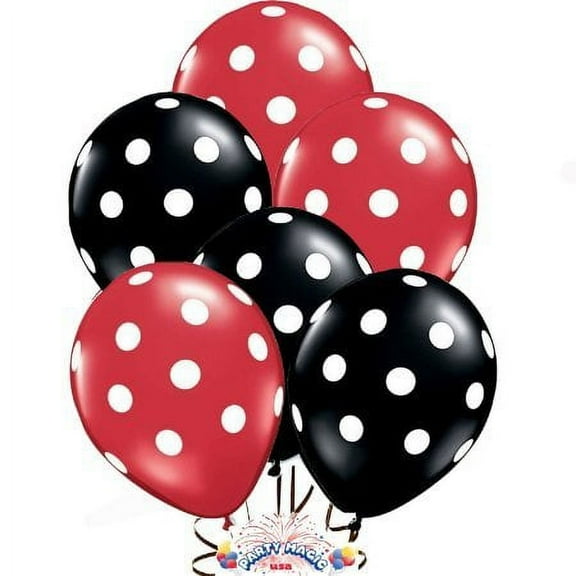 24ct Assorted Red and Black Balloons with White Polka Dots
