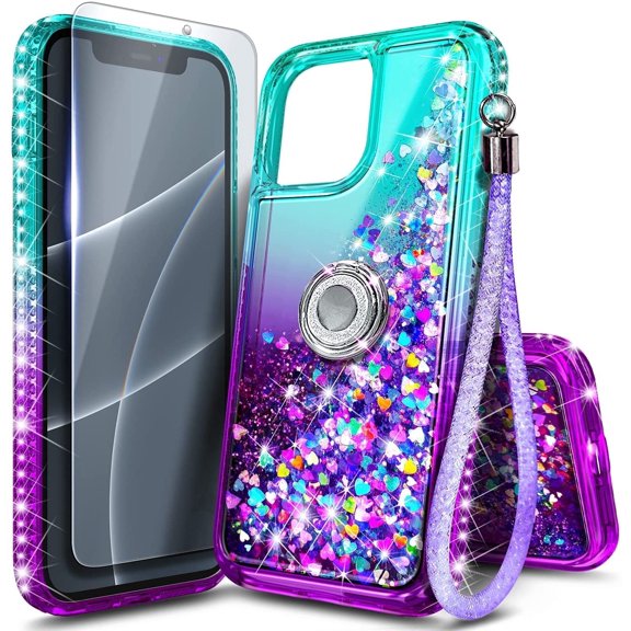 NGB SUPREMACY For iPhone 13 Pro Phone Case Screen Protector Ring Holder Wrist Strap Lanyard Shiny Sparkly Glitter iPhone 13 Pro Case Cover