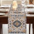 thumbnail image 3 of Boho Chic Ethnic Table Runner 70 Inches Long, Orange Blue Vintage Tribes Cotton Linen Table Runners Dresser Scarves, Decorative Fabric Tabletop Scarf Furniture Cover for Home Dinner Party 13"x70", 3 of 9