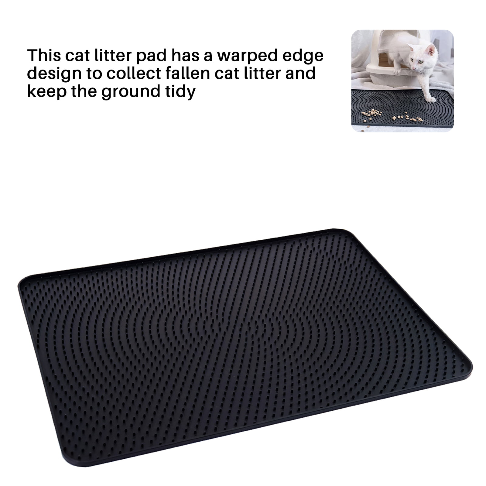 GLDZI Cat Litter Pad Waterproof Silicone Pet Mat with Warped Edge Design,Black, Size: 53