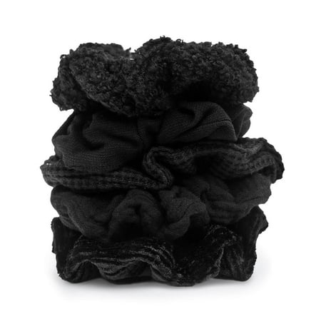 Kitsch Ultra Textured Scrunchies, Hair Scrunchies, Ponytail, 5 Pack (Black)