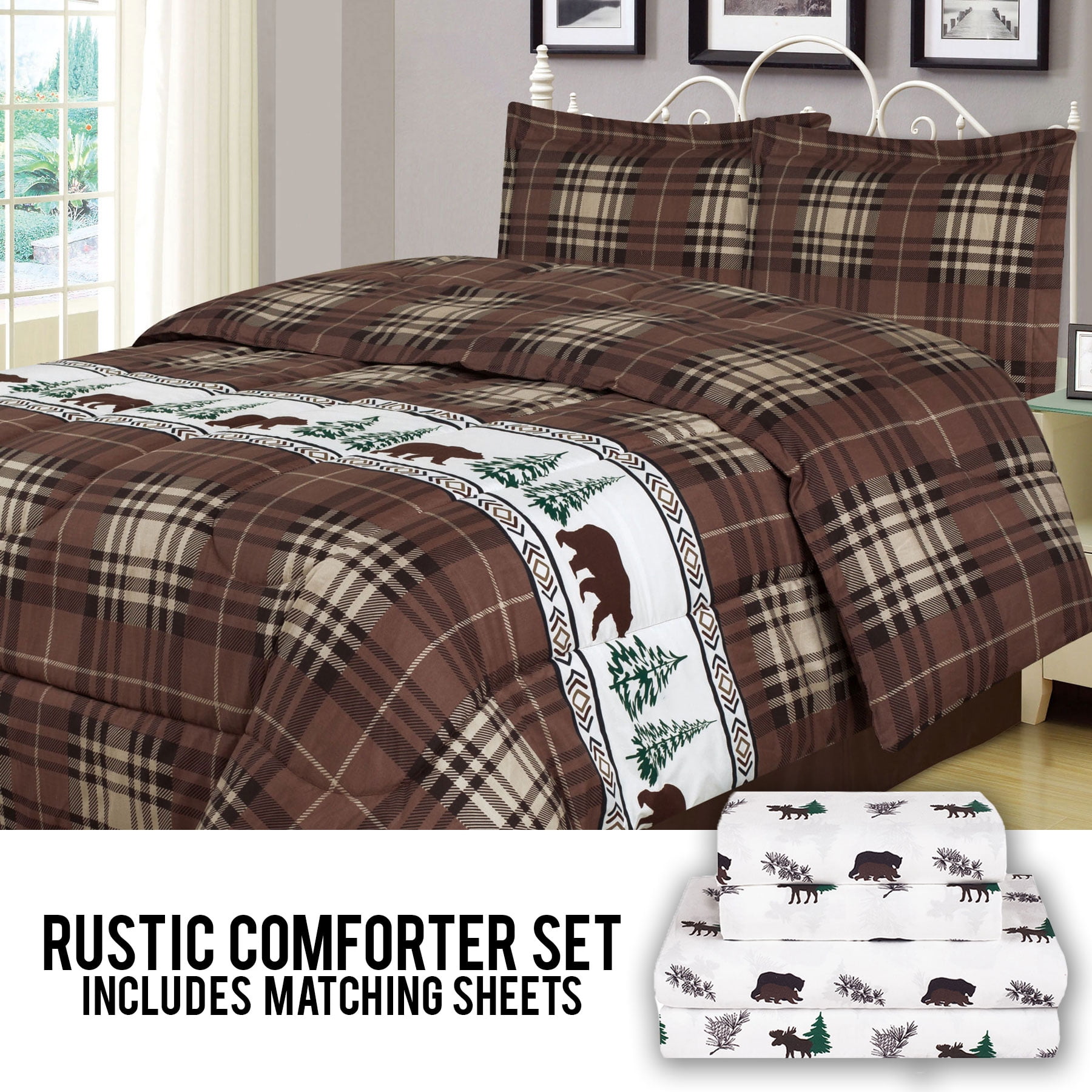 Plaid Bear Twin Comforter 2 Piece, Twin Lodge Bedding