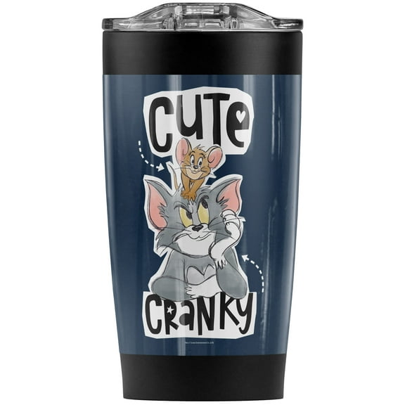 Tom And Jerry/Cute And Cranky Stainless Steel Tumbler 20 oz Coffee Travel Mug/Cup, Vacuum Insulated & Double Wall with Leakproof Sliding Lid | Great for Hot Drinks and Cold Beverages