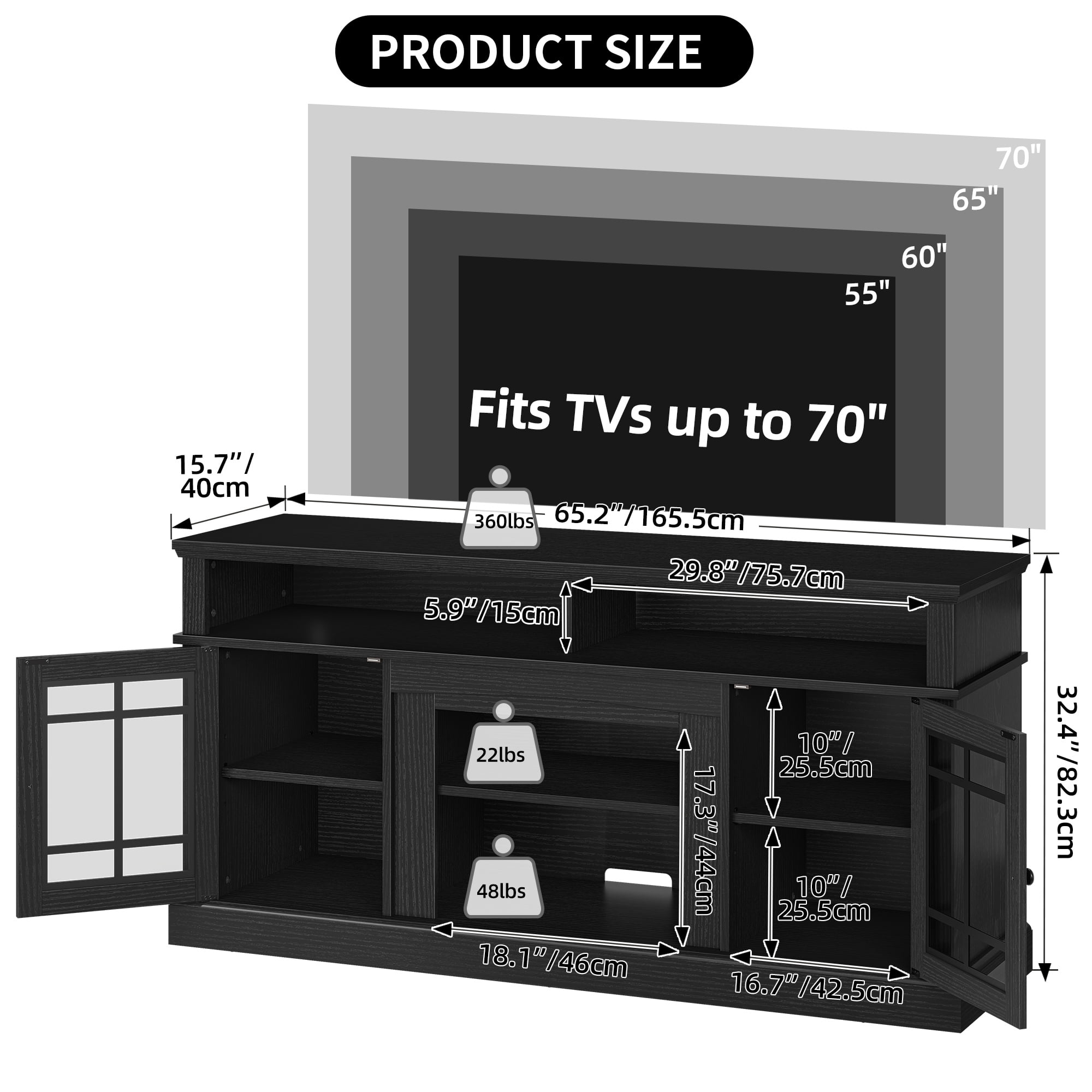 Uforic Farmhouse LED TV Stand for TV up to 70" with Glass Door, Wood TV Media Console for Living Room, White