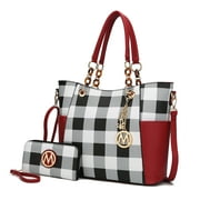 MKF Collection Bonita Checker Tote bag & Wallet Set for Women’s, Top-Handle Vegan Leather Shoulder Handbag Purse - Red
