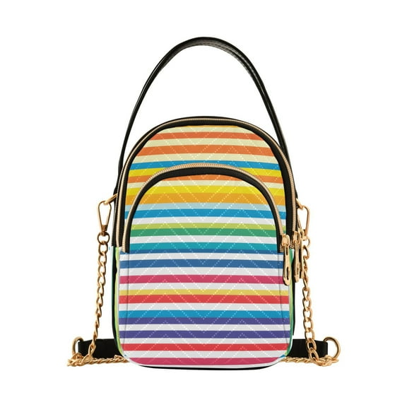 joogoo Women Rainbow Stripes Chain Crossbody Bags Shoulder Handbag Phone Purse