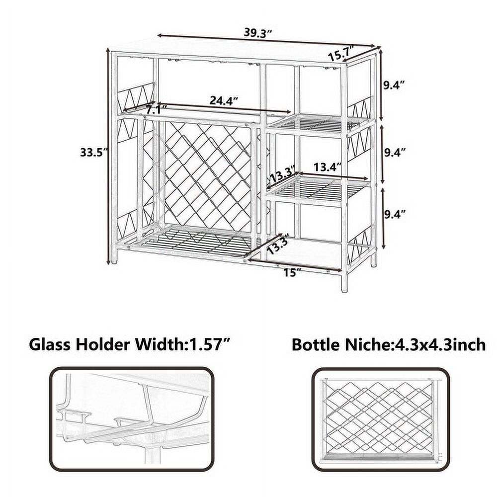 Aukfa Metal Wine Rack Table with Glass Holder Freestanding Wine Bar Cabinet for Kitchen-White