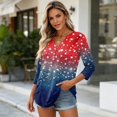 thumbnail image 4 of Womens 3/4 Sleeve V Neck Henley Pullover Top with Independence Day Inspired Print Casual Loose Fit Blouse for Daily Wear, 4 of 7