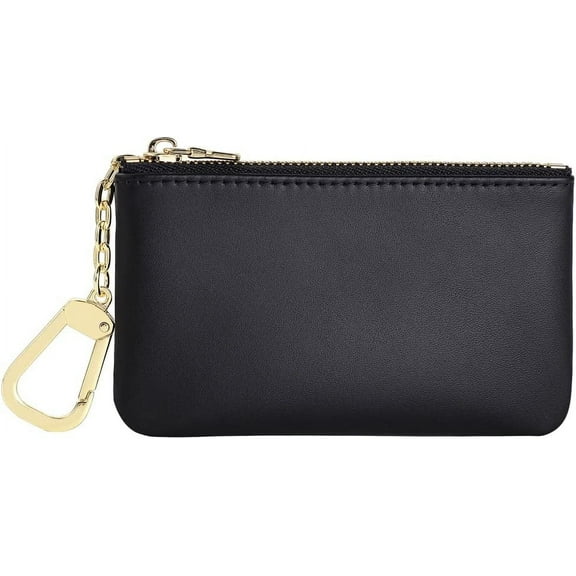 CAILDANL Premium Genuine Full Grain Leather Mini Coin Purse Keychain Pouch Card Holder for Men Women (Black Quilted- AG)