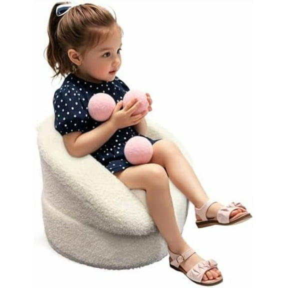 Mini Plush Teddy Bear Kids Sofa Chair - 17.3'' Compact Portable Toddler Chair with Carry Handle, Washable Cover, Safe Sturdy Design - Suitable for Boys and Girls - White