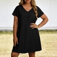 thumbnail image 6 of Smsaxvxz Summer Plus Size Dresses for Women 2026 Short Sleeve V Neck T-Shirt Dress Casual Solid Loose Flowy Midi Sundress Black L, 6 of 6