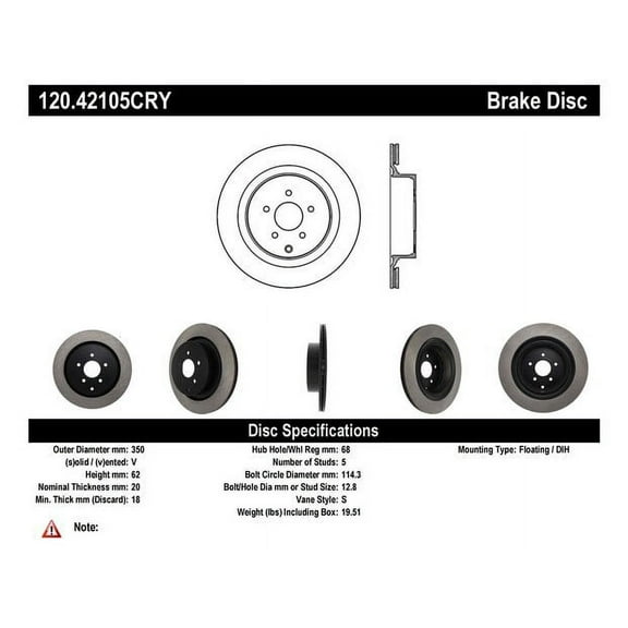 Centric Parts Disc Brake Rotor P/N:120.42105 Fits select: 2014-2015 INFINITI Q50 BASE/PREMIUM/SPORT, 2018 INFINITI Q50 LUXE/SPORT