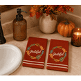 thumbnail image 5 of Serafina Home Autumn Fall Bath Fingertip Towels Bathroom Decor Farmhouse Harvest: Rust Dark Orange 100% Cotton Embroidered Grateful Wreath with Stitched Border, 12" x 18", 2 Pc Set, 5 of 7