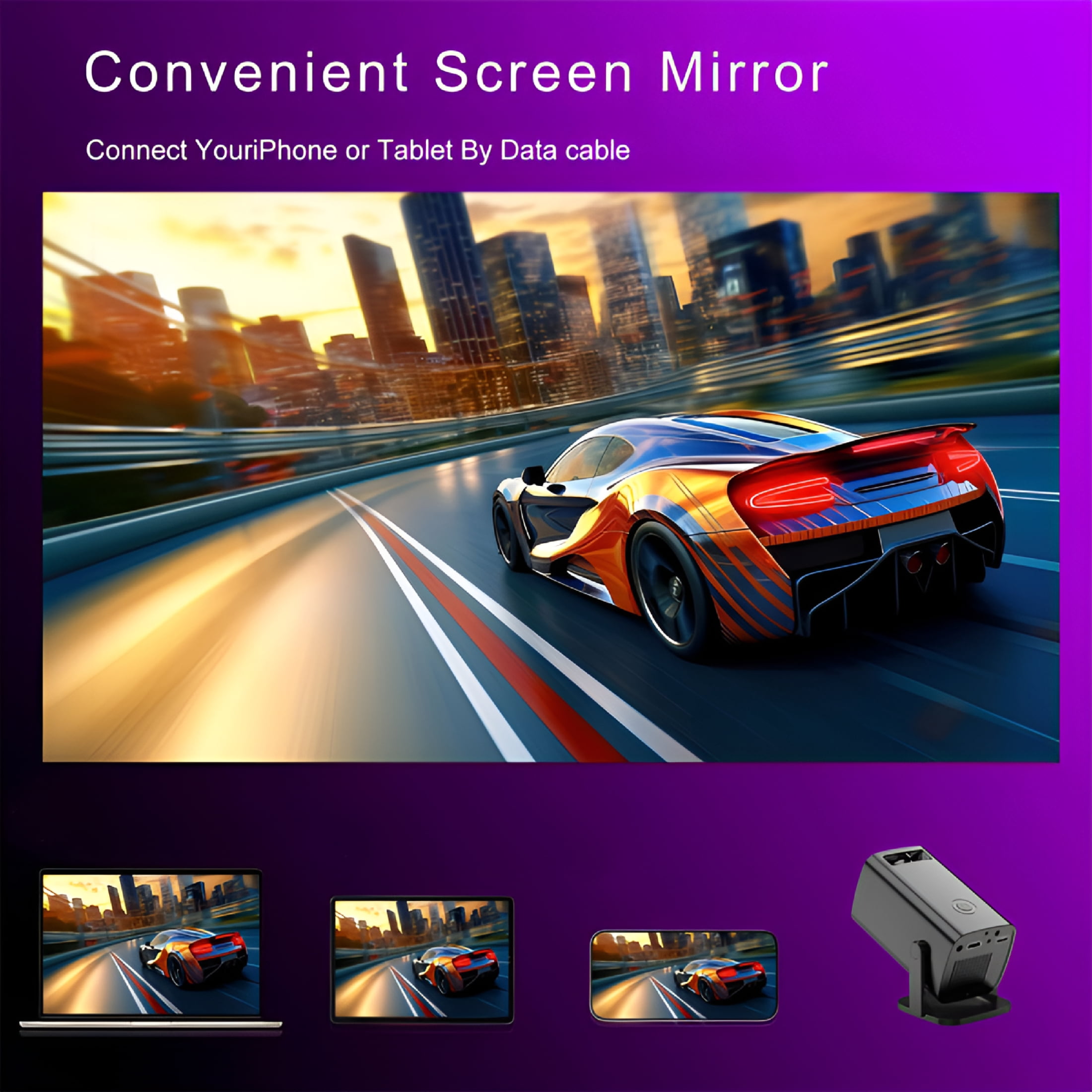 GJX Mini Projector Mini Portable Automatic Hd Projector Portable Outdoor/Indoor Movie Projector