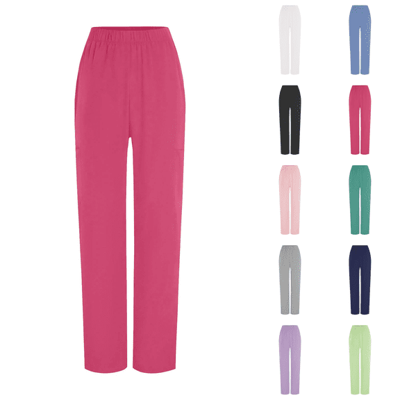 Jogger Scrubs for Women Straight Leg Work High Waisted Cuffed Slacks Trousers for Workout Sports Work Hot Pink M