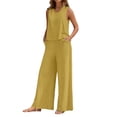 thumbnail image 3 of Women's Two Piece Set, Sleeveless Crew Neck Tank Top and Wide Leg Pants, Soft Knit Loungewear Set, Casual Matching Outfit for Home, Street and Vacation​-Yellow, 3 of 7