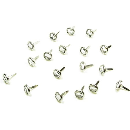 

100 BRADS FOR CRAFTS & SCRAPBOOKING CLEAR ROUND CRYSTAL WEDDING 8MM x 12MM APRX 100