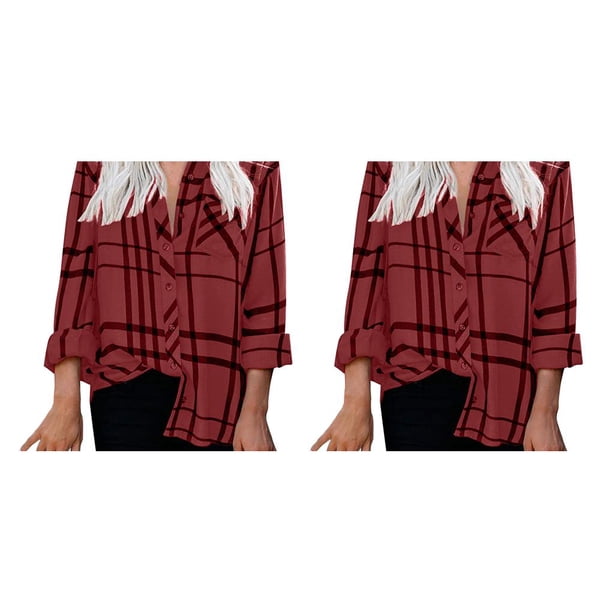 Camisa de mujer Qarigey con cuello en V a rayas transpirable con botones L