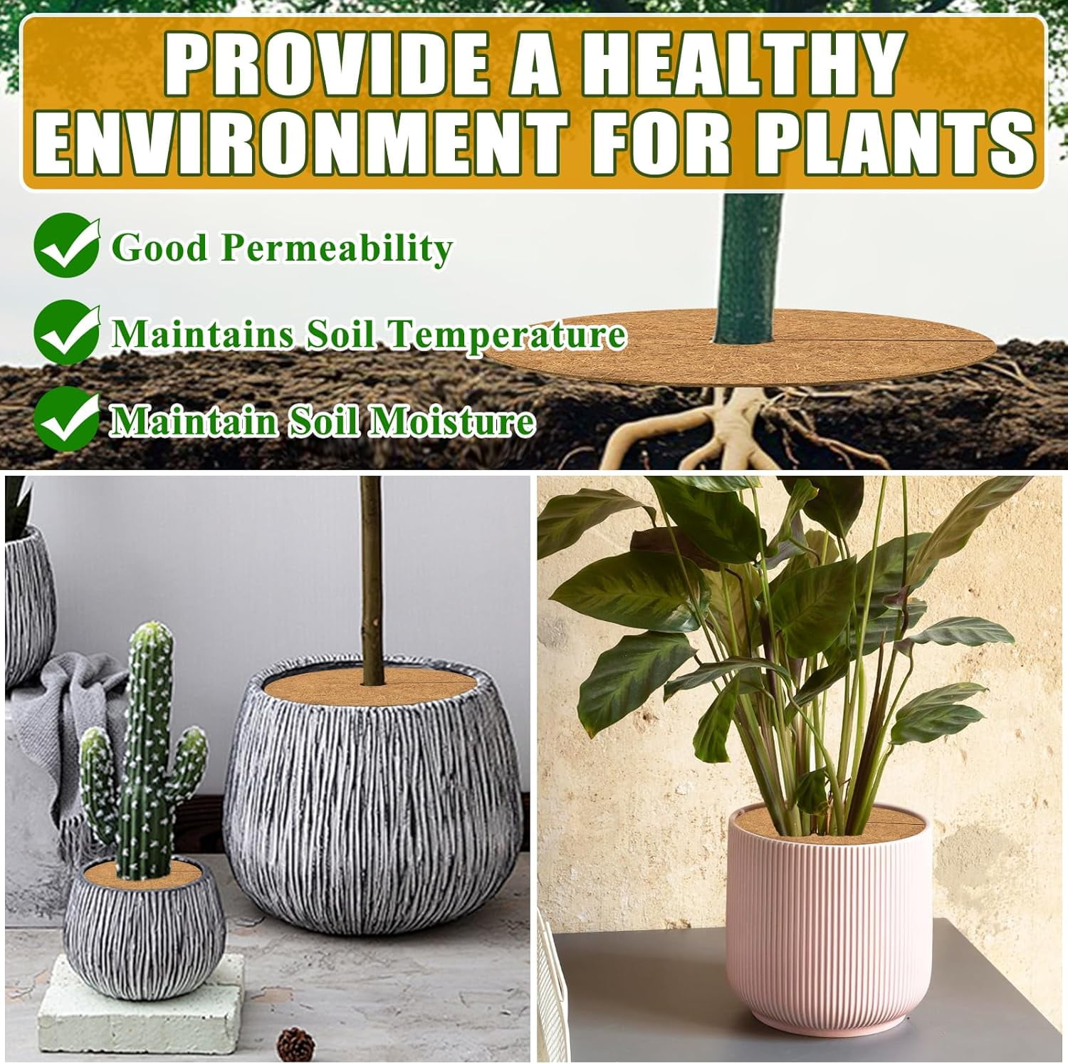 ZeeDix 6 Pcs Coconut Fibers Mulch Ring Tree Protector Mat, 17.8 Inch Coco Coir Tree Protection, Tree Ring Mats Tree Disc Plant Cover for Indoor or Outdoor
