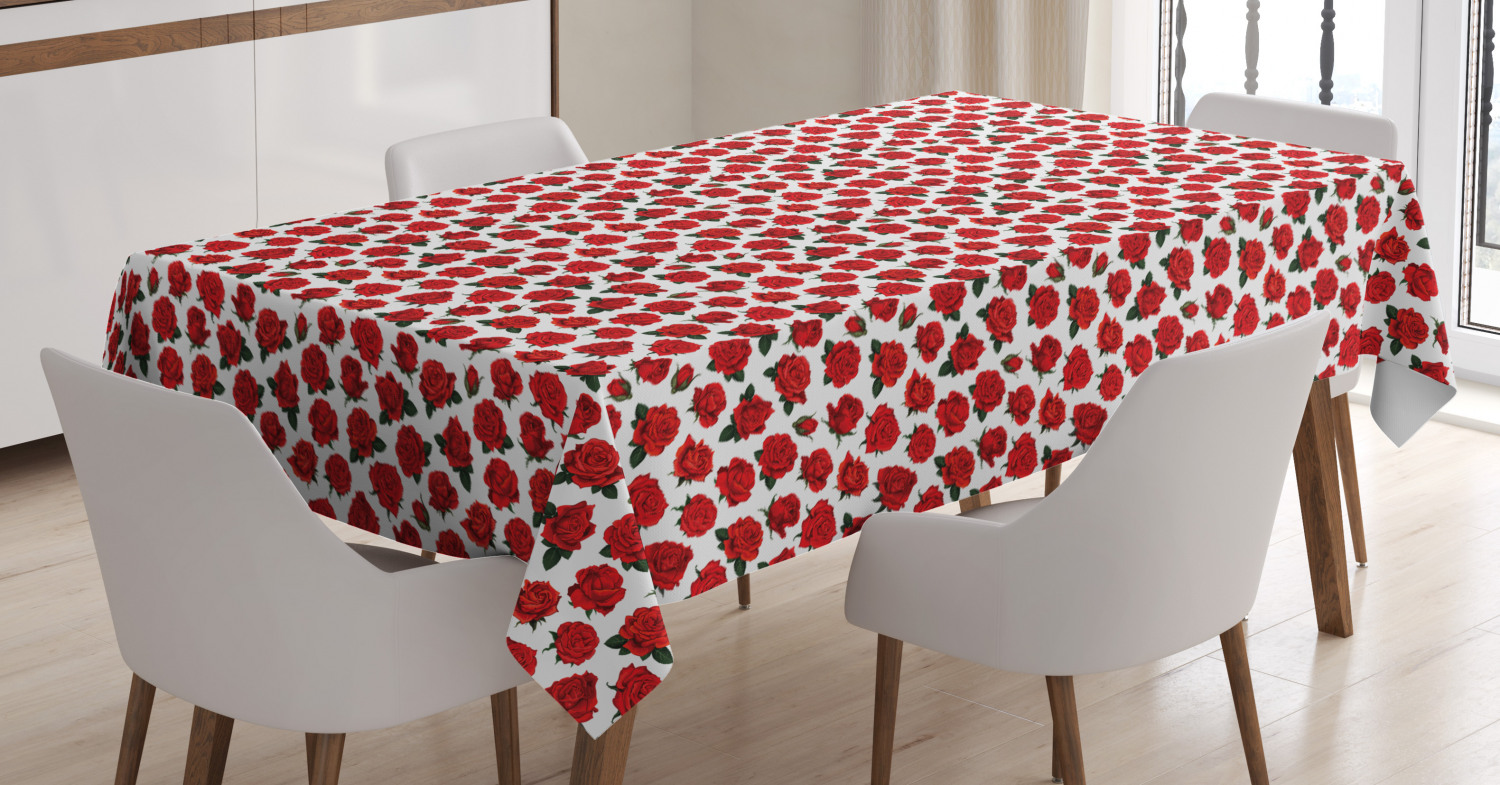 Roses Tablecloth, Beautiful Romantic Valentines Day Pattern with