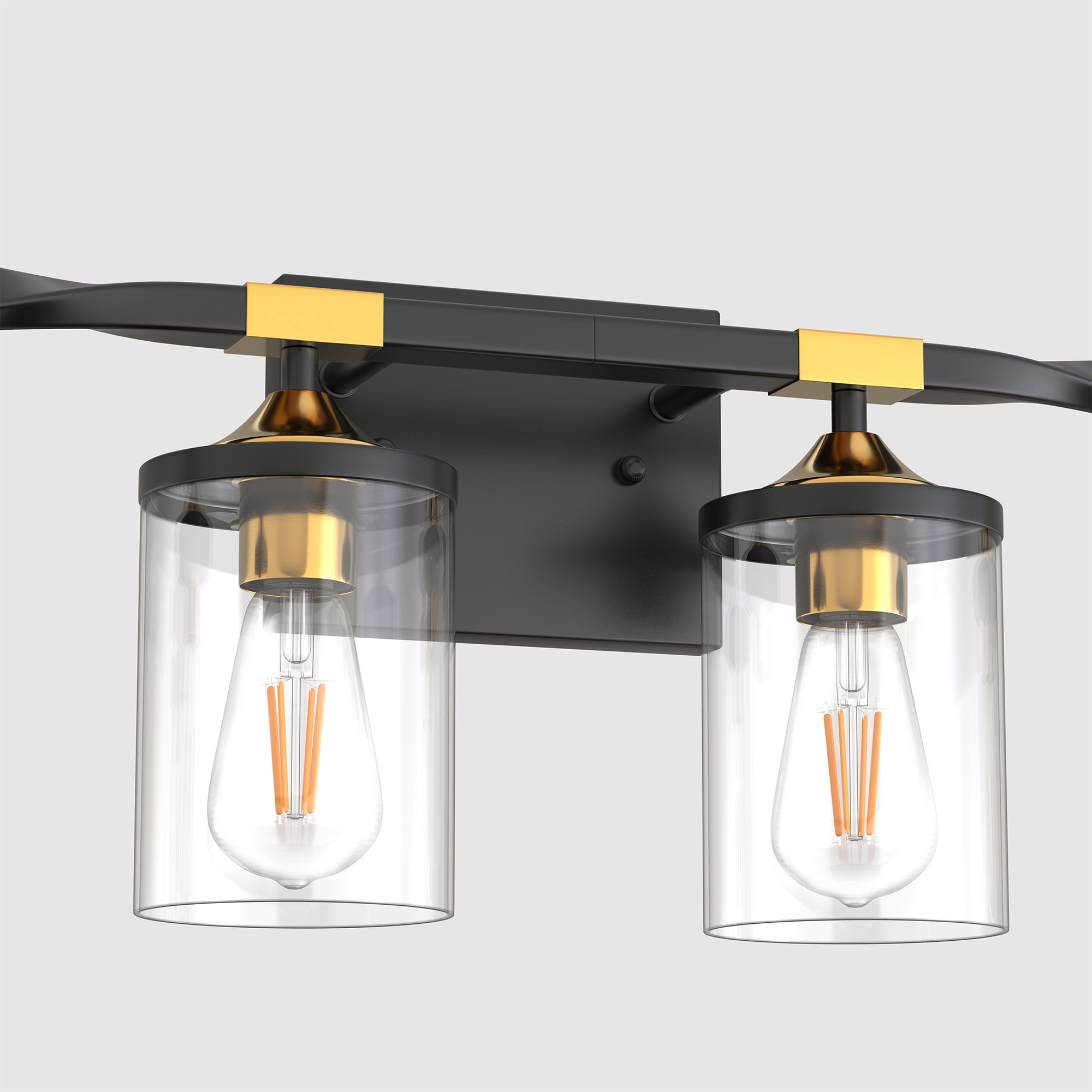 YANSUN 26.3 in 4 Light Black and Gold Vanity Light with Clear Glass Shades for Bathroom Living Room Bedroom Hallway