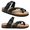Black, variant on Women's Slip-On Plain Slide Sandals with Adjustable Buckles for All-Day Comfort