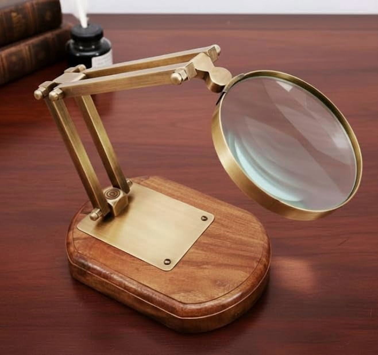 Maritime treasures Antique Brass Desk Magnifying Glass with Wooden Base