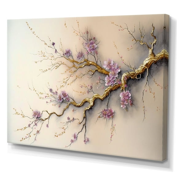 Designart Pink And Plum Cherry Blossom Branch V Canvas Wall Art