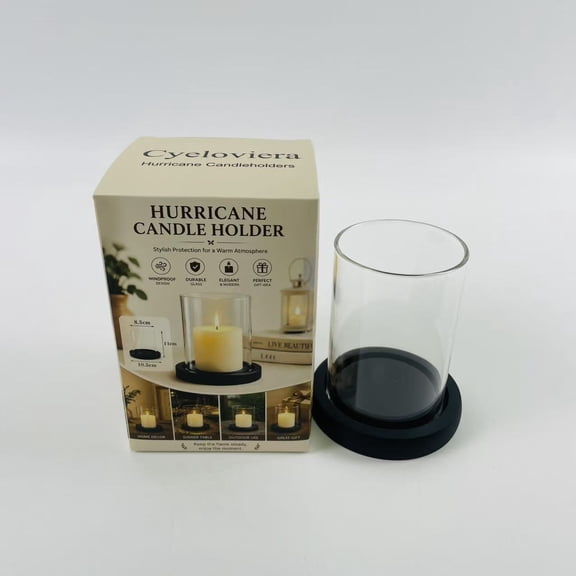 Cyeloviera Hurricane Candleholders,Black Hurricane Candle Holder - Clear Glass Pillar Candle Holder Cylinder Lantern with Tray