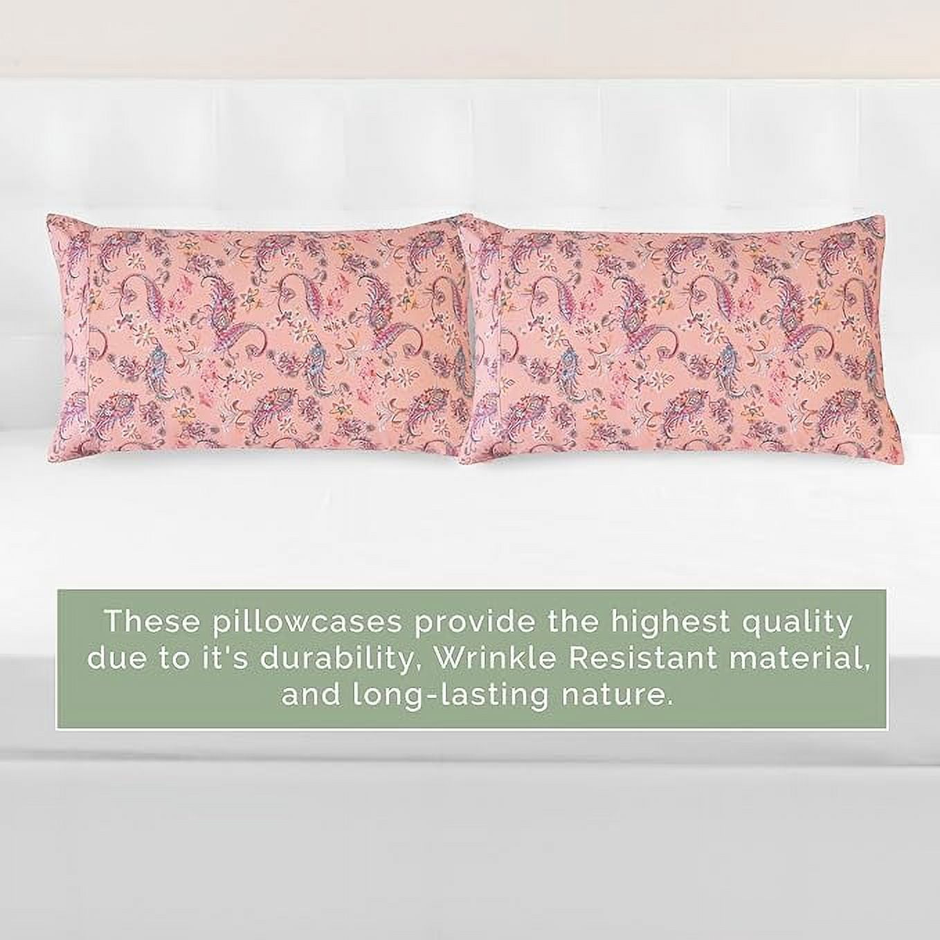 Elegant Comfort Set of 2 Floral Print Pillowcases, 1500 Series Hotel Quality Microfiber, Soft and Smooth with Envelope Closure, Standard/Queen, Paisley Coral
