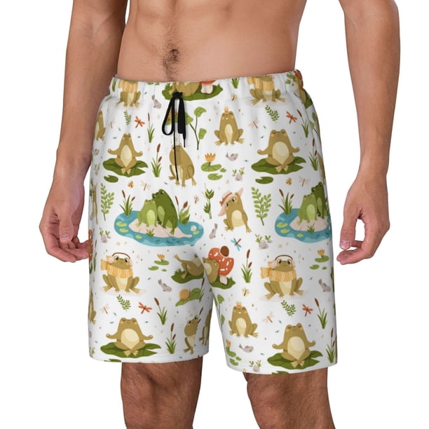 Balery Cute Frog Bañador para hombre, shorts de playa de secado rápido con entrepierna y forro de compresión-Medium