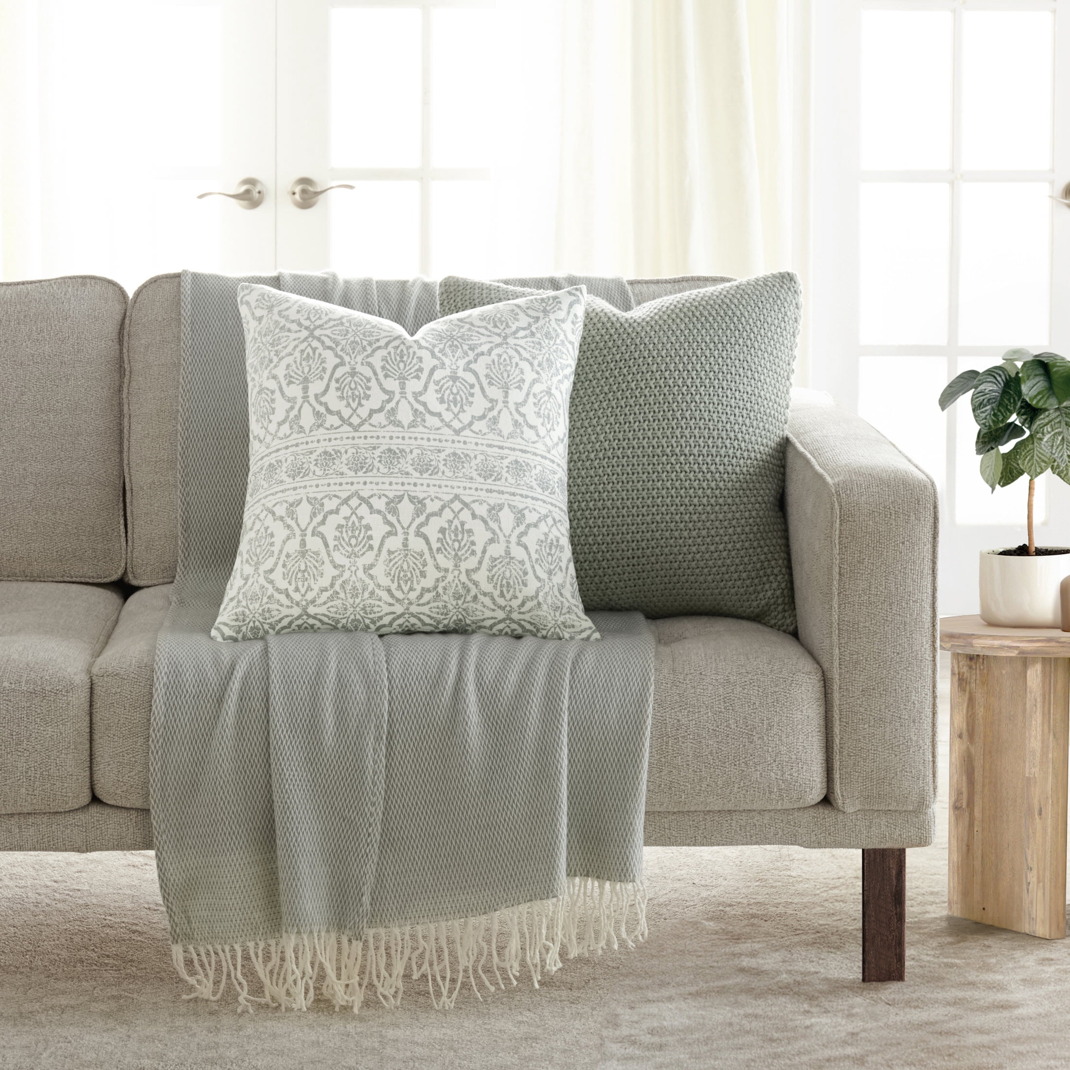 2-Pack Decor Throw Pillows in Cotton Slub Antique Floral and Acrylic Knit by Comfort Canopy