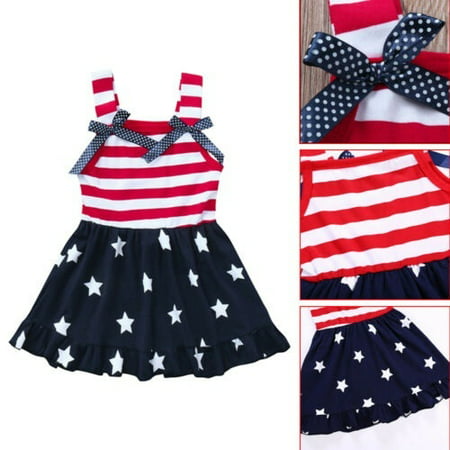 4th of July Toddler Baby Girl Striped Dress American Flag Party Princess Dress Sleeveless Sundress
