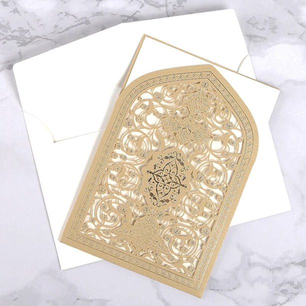 Tarjetas de invitación de boda cortadas con láser, recuerdo, tarjeta de felicitación impresa, tarjeta islámica musulmana, decoración de Ramadán, suministros para fiestas, 50 Uds.