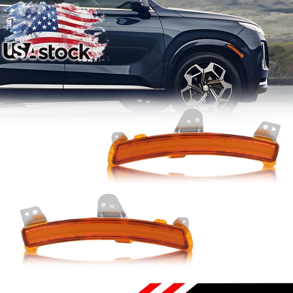 2PCS Amber Lens  Front Corner Turn Signal Lights Side Marker Lights Turn Warning Lights Reflector Lights Housings For 2020 2021 2022 Hyundai Palisade No Bulb/Socket