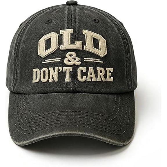 Funny Baseball Cap for Men & Women, Vintage Distressed "Old & Don't Care" Embroidered Hat, Adjustable Cotton Trucker Hat for Dad, Retirement Gifts