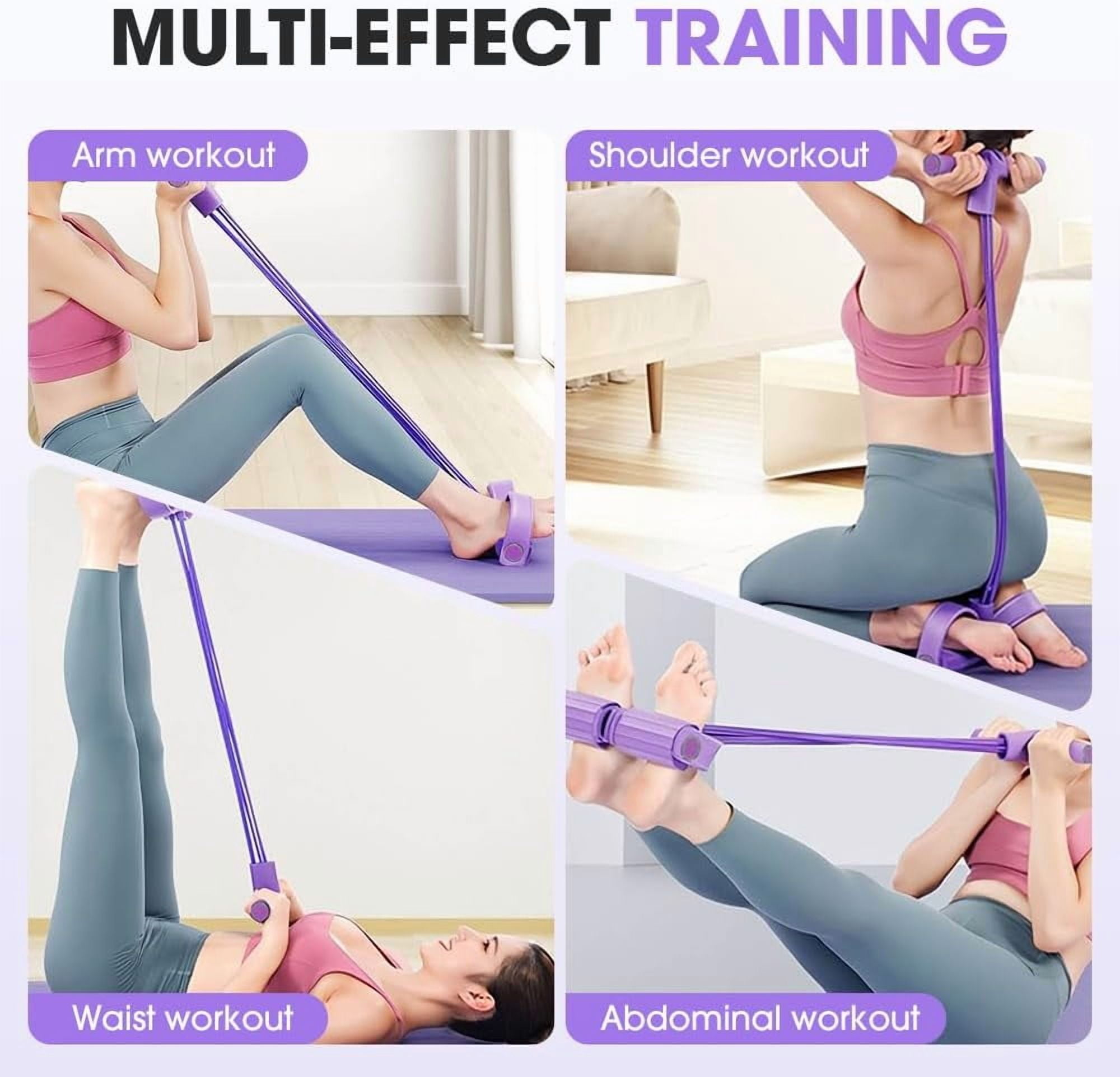 Resistance Bands with Handles, 4-Tubes Elastic Foot Pedal Resistance Bands, Multifunction Fitness Bands for Abdomen, Waist, Arm, Leg Stretching Training（Red）