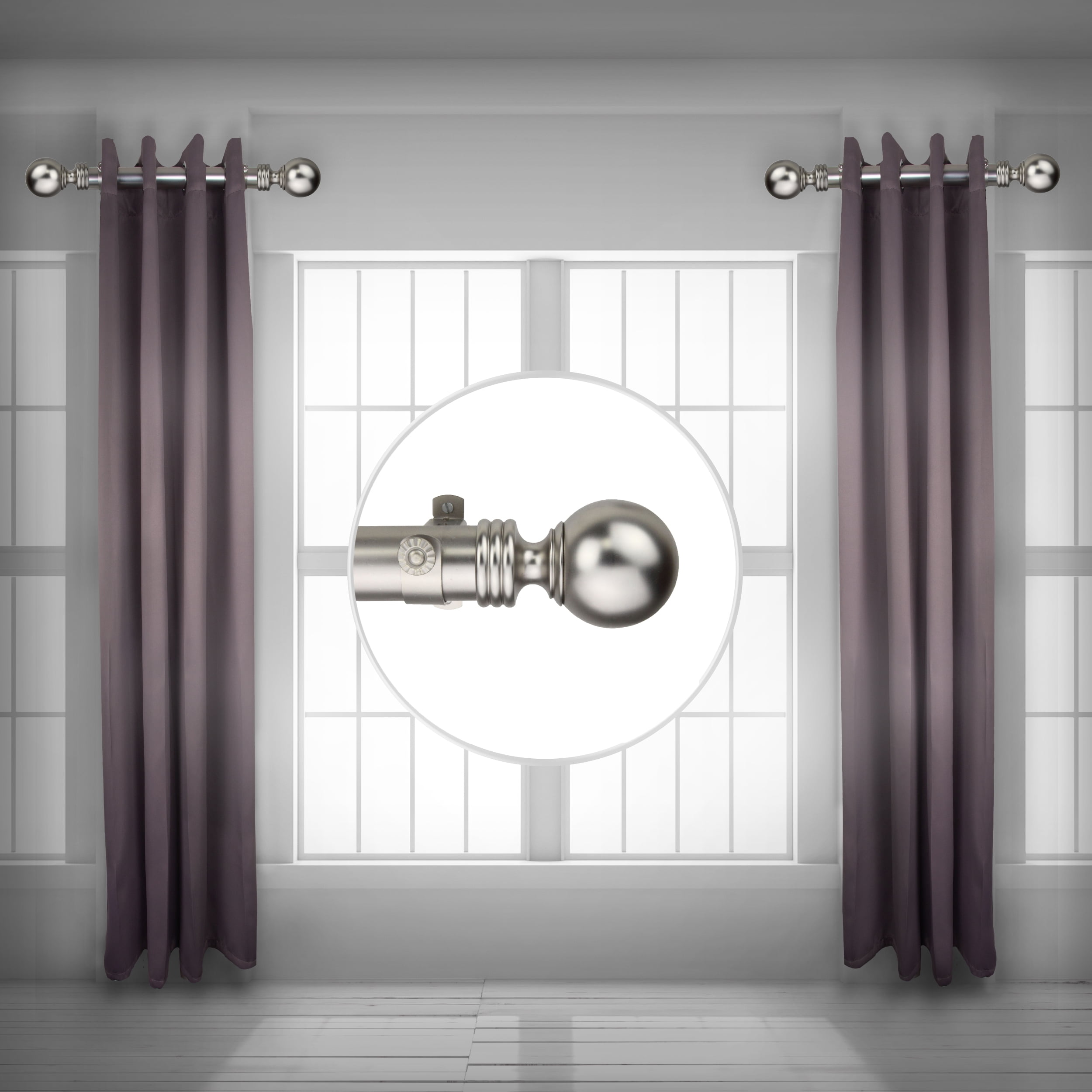 Serena 1.5" Side Curtain Rod 18 inch Long (Set of 2) - Satin Nickel