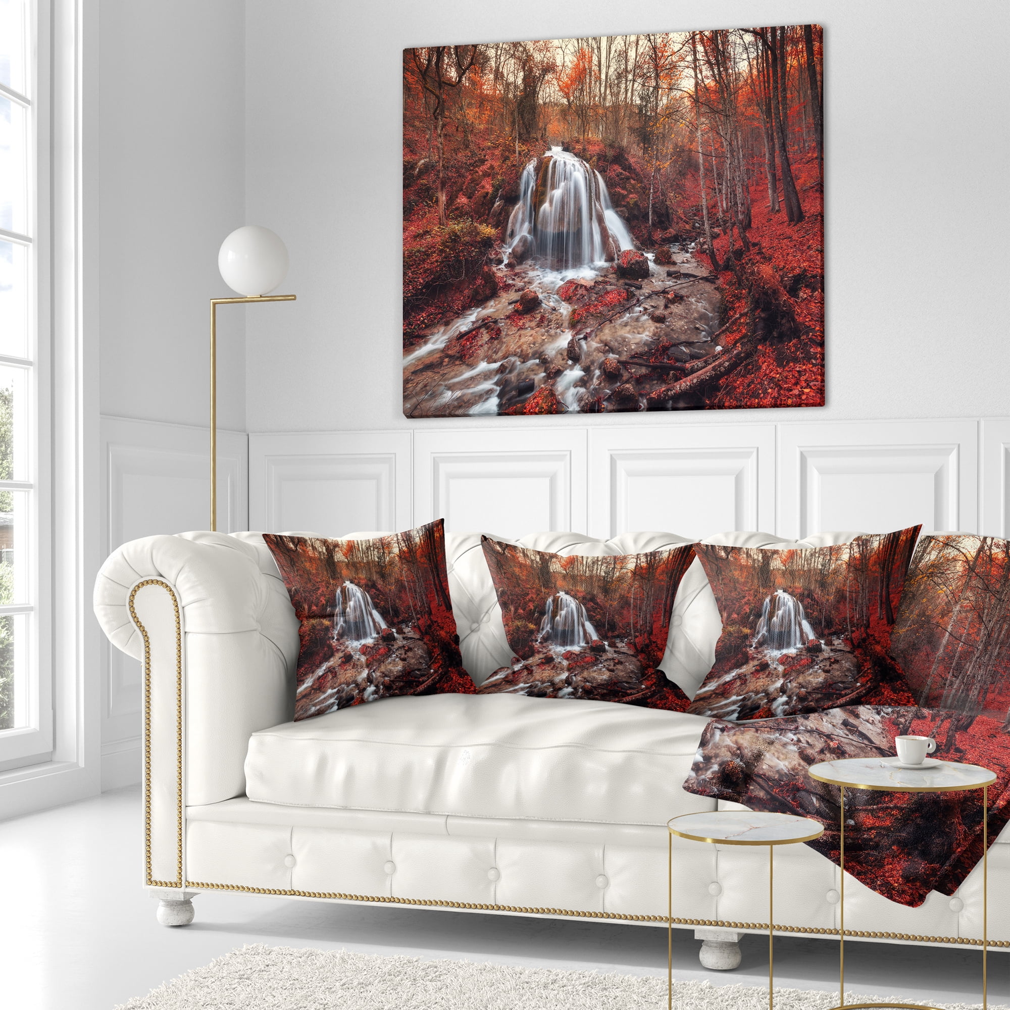 Designart Silver Stream Waterfall Close up - Landscape Photography Throw Pillow - 18x18