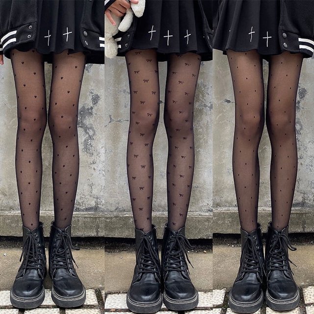 Medias de mujer primavera y verano finas con lazo dulce blanco leche pantimedias lolita onda redonda punto jk seda negra