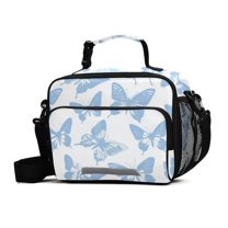 FORMRS Student Lunch Bag Insulated Reusable Cooler Box with Zipper Pockets, Blue Butterfly