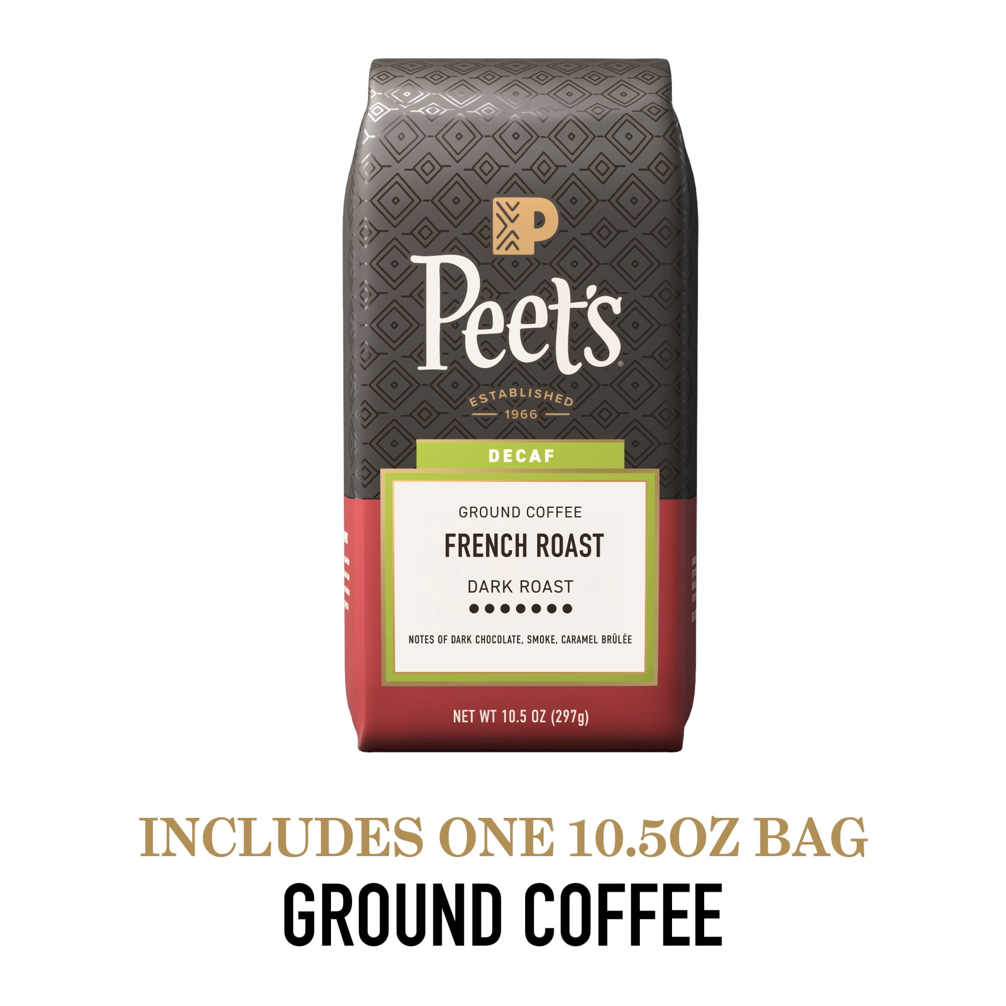(6 pack) Peet's Coffee Decaf French Roast Premium Dark Roast Ground Coffee, Arabica, 10.5 oz