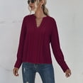 thumbnail image 3 of Tiqkatyck Sweatshirt for Women, Tops for Women Trendy, Casual Tops for Women V-Neck Long Sleeve Pleated Chiffon Commute Solid Color Pullover Shirt, Long Sleeve Shirts for Women Wine L, 3 of 7